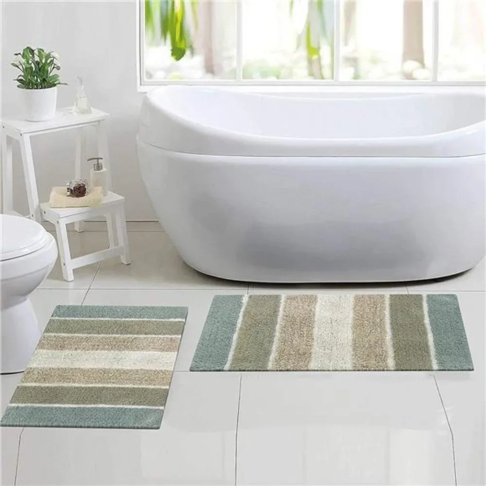 Cordural Stripes Bath Mat, Set of 2 Bath Rugs (17 Inches x24 Inches & 21 Inches)